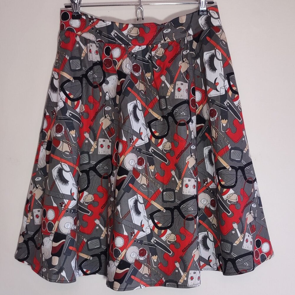 Retrolicious Retro Cosmetic Print A-Line Skirt Nostalgic Festival Skater Small - Picture 6 of 12